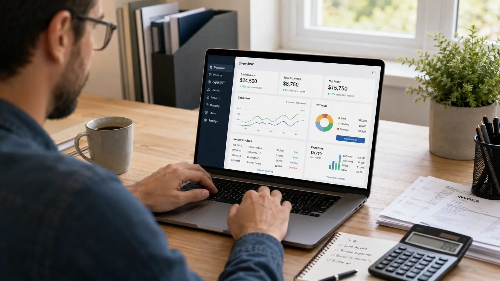 Freelancer reviewing accounting dashboard on laptop — best accounting software 2026 Freelancer reviewing accounting dashboard on laptop — best accounting software 2026